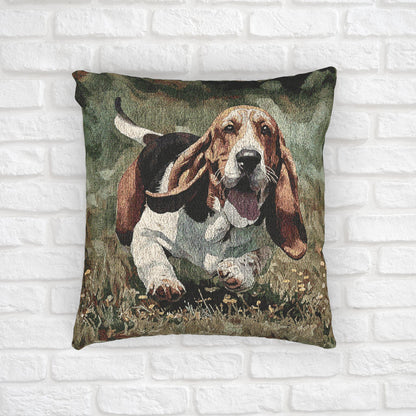 Basset Hound Pillow | Woven Dog Lover Home Décor | 17x18 Cotton Blend Throw Pillow