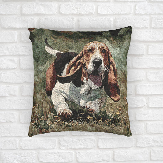 Basset Hound Pillow | Woven Dog Lover Home Décor | 17x18 Cotton Blend Throw Pillow