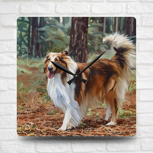 Collie Acrylic Wall Clock – Graceful Watercolor Dog Lover Gift
