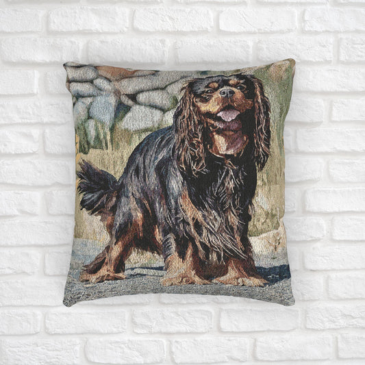 King Charles Spaniel Woven Pillow | 17x18 Dog Lover Decorative Cushion