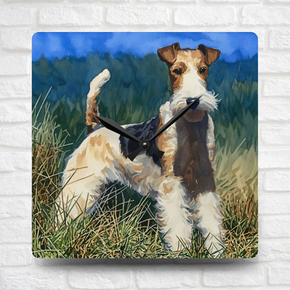 Wire Fox Terrier Wall Clock – Energetic Dog Lover Gift – Artistic Terrier Portrait