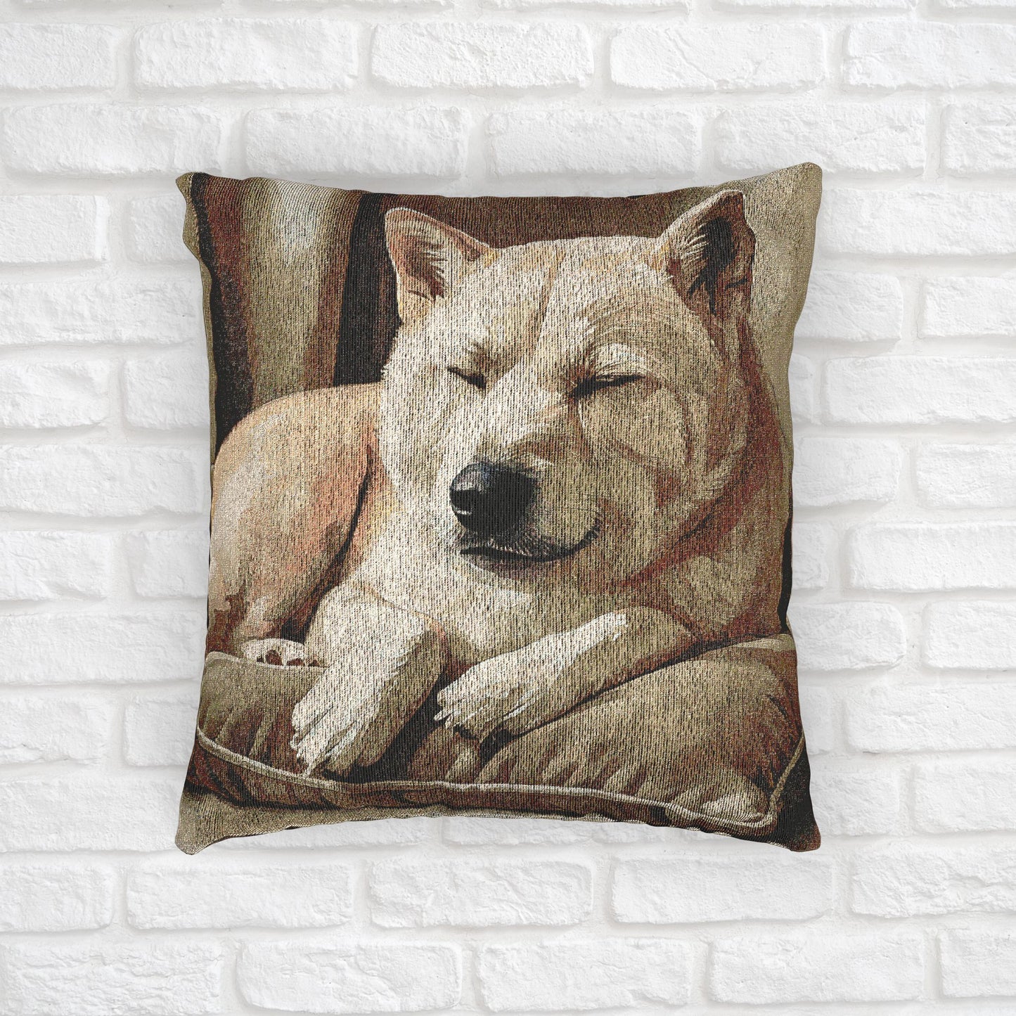 Hokkaido Dog Woven Pillow | 17″×18″ Japanese Breed Home Décor