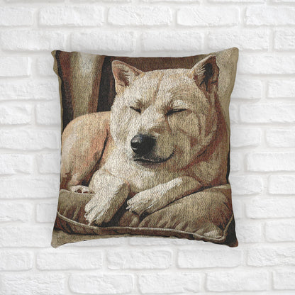 Hokkaido Dog Woven Pillow | 17″×18″ Japanese Breed Home Décor