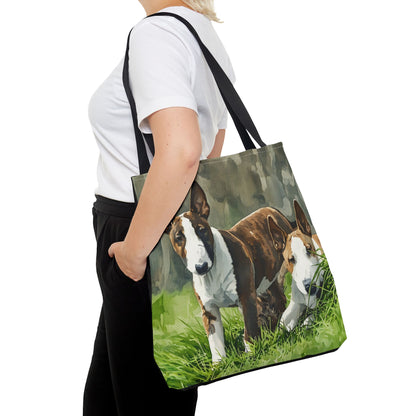 Miniature Bull Terrier Tote Bag – Bold Dog Lover Gift – Watercolor Miniature Bull Terrier Art