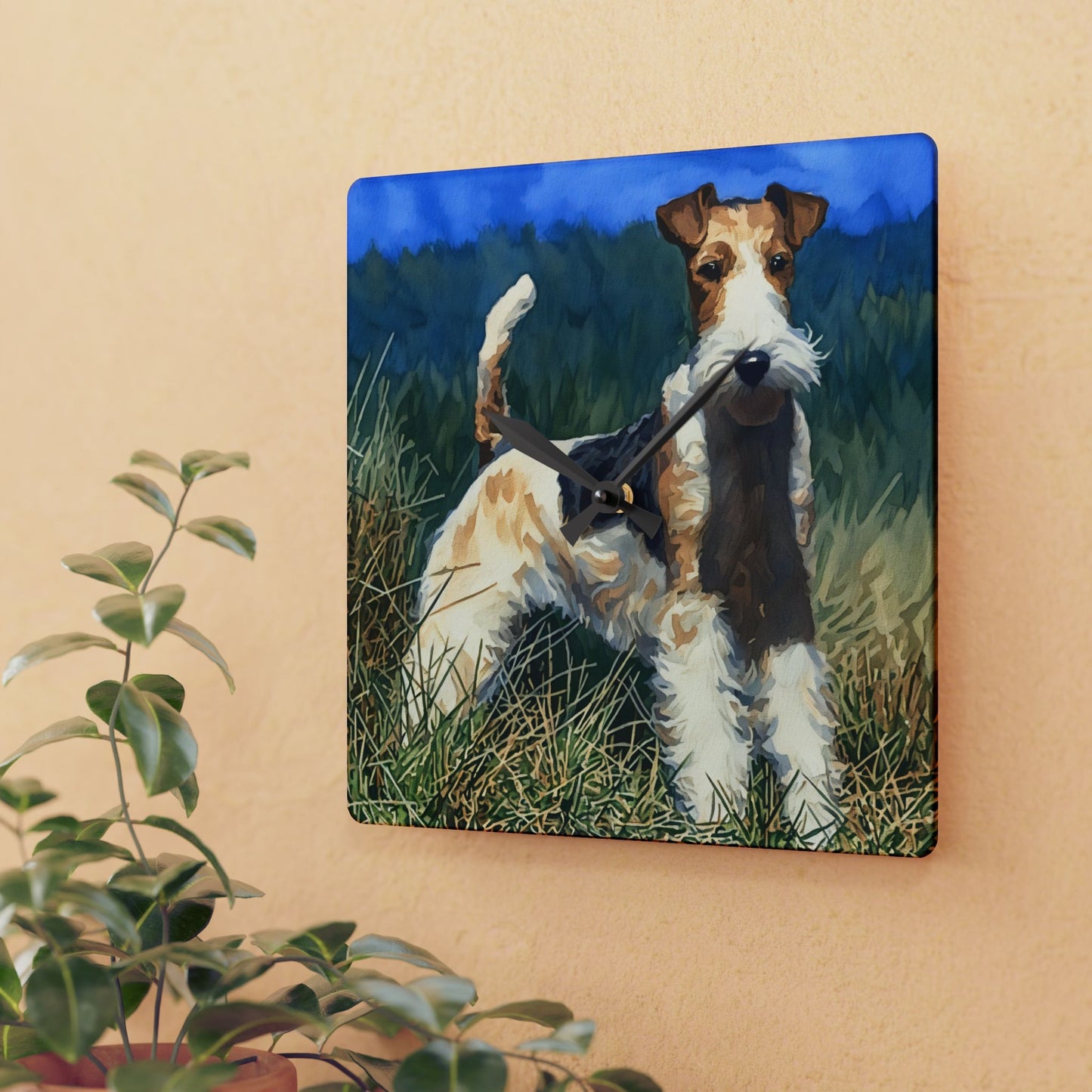 Wire Fox Terrier Wall Clock – Energetic Dog Lover Gift – Artistic Terrier Portrait