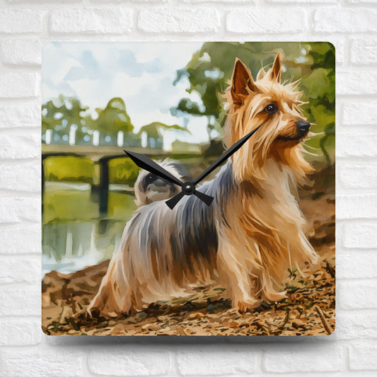 Silky Terrier Wall Clock – Cute Dog Lover Gift – Watercolor Silky Terrier Art
