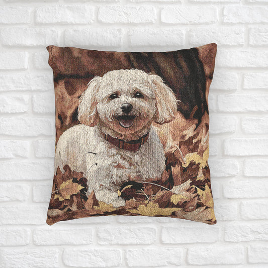 Bichon Frise Pillow | Dog Lover Home Décor | Decorative Woven Pillow with Bichon Frise Art