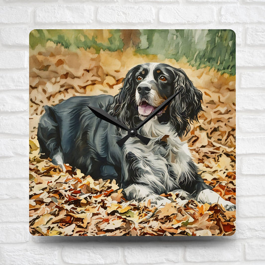 English Springer Spaniel Wall Clock – Watercolor Dog Portrait on Acrylic – Perfect Gift for Springer Lovers