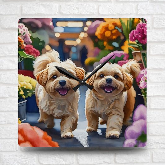 Shih-Poo Wall Clock | Decorative Acrylic Dog Lover Gift | Watercolor Shih-Poo Art for Home & Office