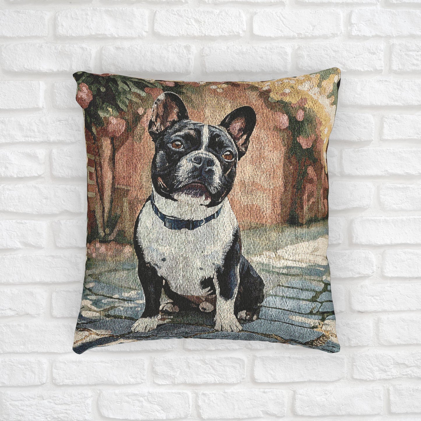 French Bulldog Woven Pillow | Chic Dog Lover Home Décor | Heirloom-Quality Tapestry Cushion