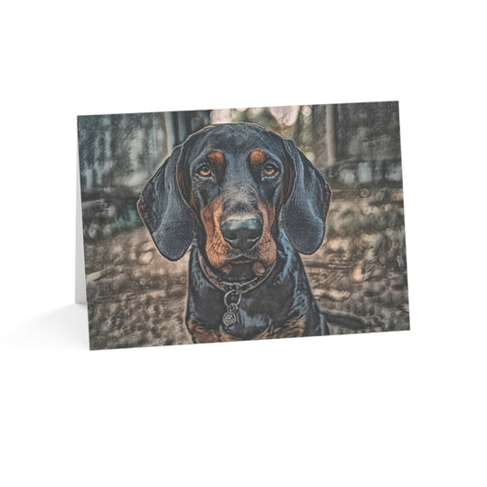 Black and Tan Coonhound Greeting Cards | Dog Lover Stationery Set | Blank Note Cards with Coonhound Art