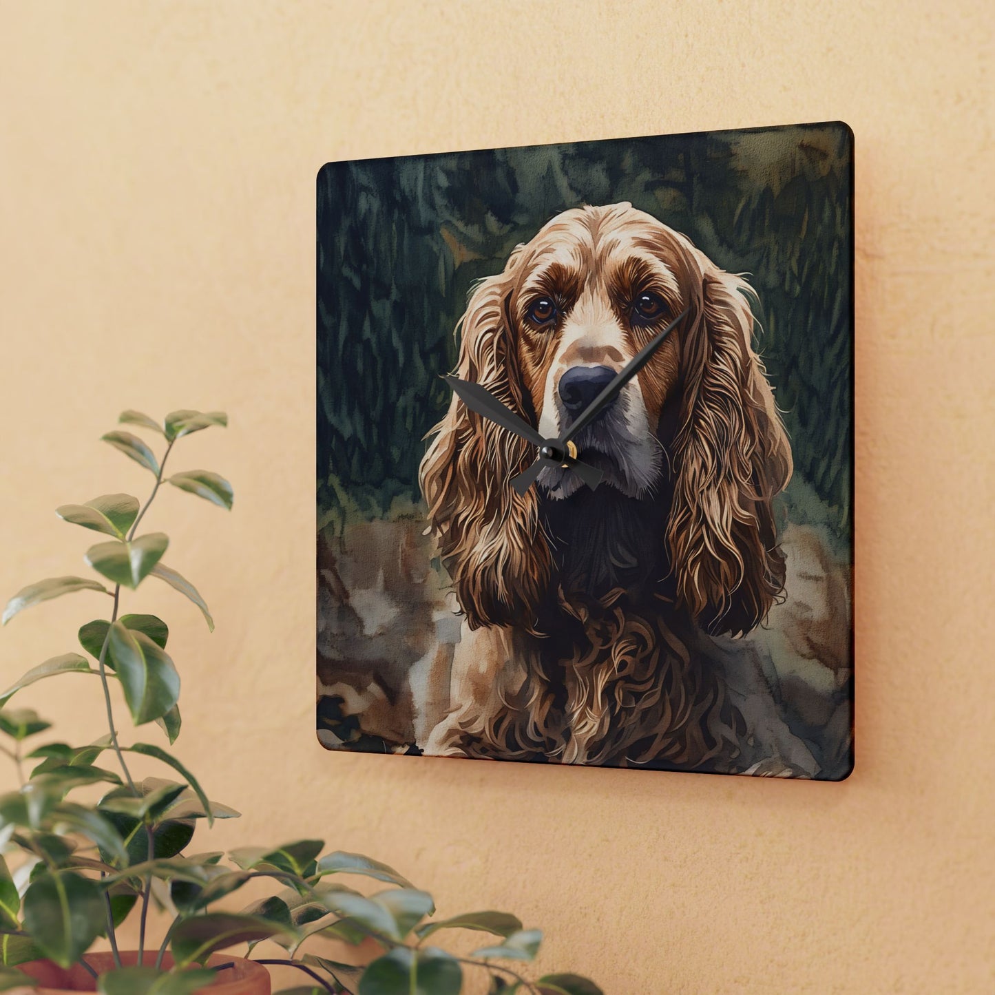 English Cocker Spaniel Wall Clock – Elegant Acrylic Clock with Watercolor Spaniel Art