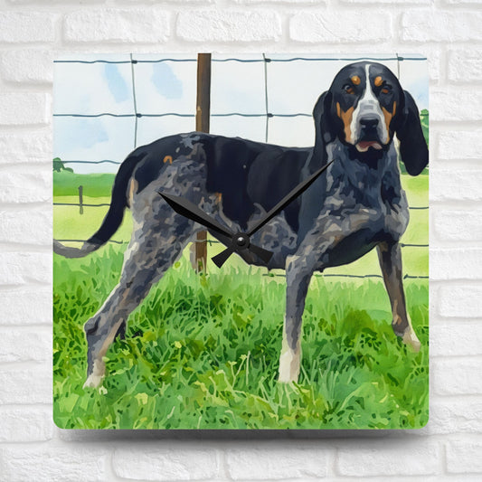 Bluetick Coonhound Wall Clock | Dog Lover Gift | Stylish Acrylic Clock with Bluetick Art