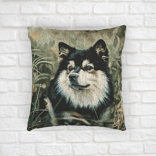 Finnish Lapphund Woven Pillow – Nordic Watercolor Dog Décor
