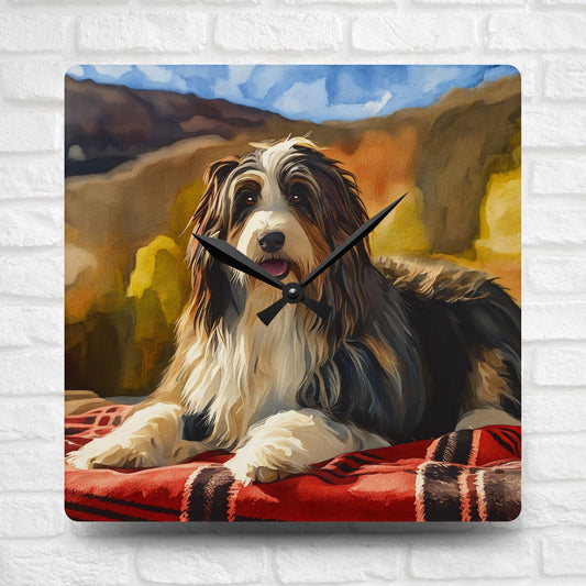 Bearded Collie Wall Clock | Dog Lover Gift | Watercolor Bearded Collie Art | Decorative Acrylic Clock
