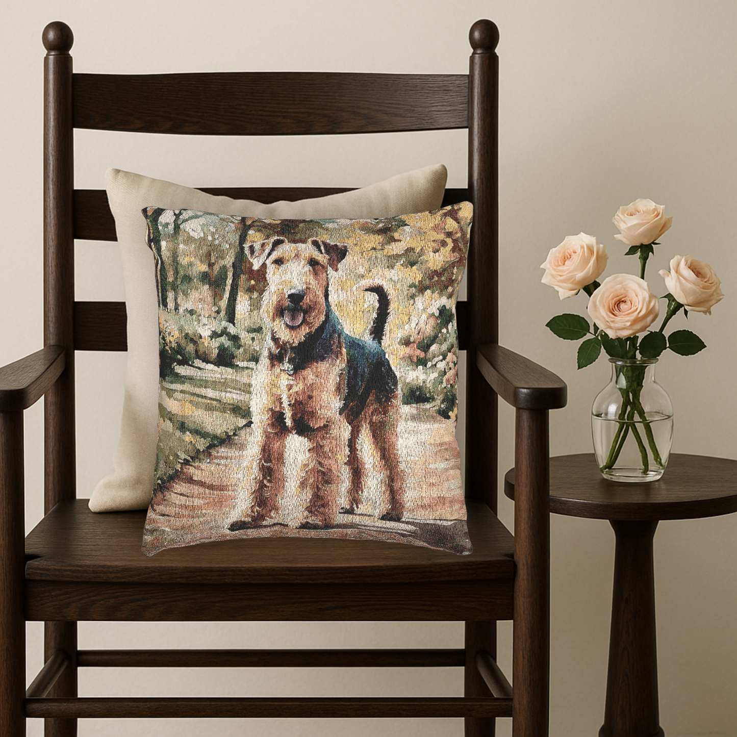 Airedale Terrier Woven Pillow | Elegant Tapestry Dog Lover Gift