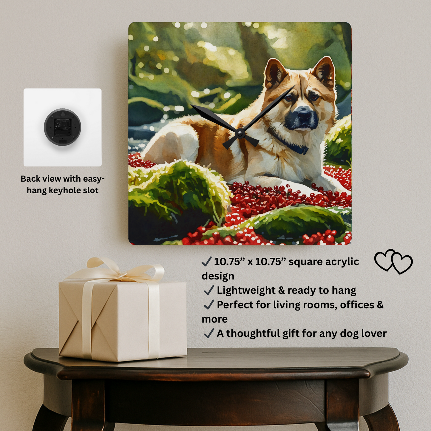 Akita Wall Clock | Loyal Dog Lover Gift | Watercolor Dog Art Home Décor