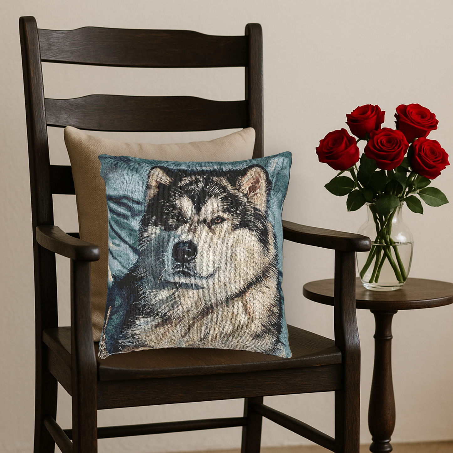 Alaskan Malamute Woven Pillow | Dog Lover Home Décor | Watercolor Dog Art Cushion