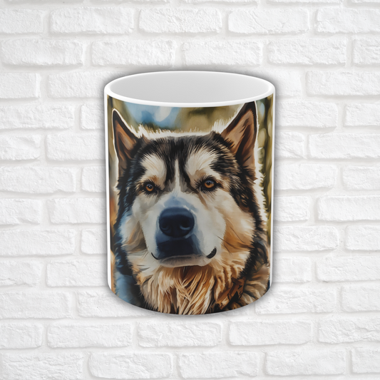 Alaskan Malamute Coffee Mug – 11 oz Ceramic Dog Lover Gift with Malamute Watercolor Art