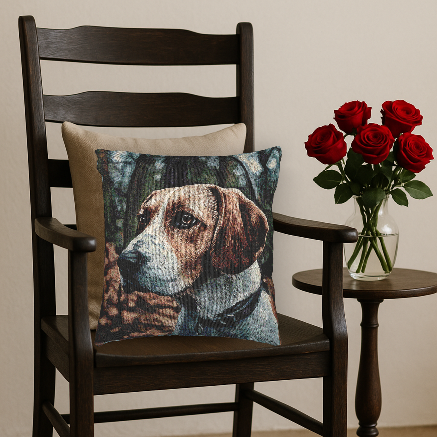 American Foxhound Woven Pillow | Dog Lover Home Décor | Watercolor Dog Art Cushion