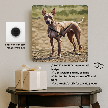 American Hairless Terrier Wall Clock | Dog Lover Gift | Decorative Acrylic Clock with Watercolor AHT Art