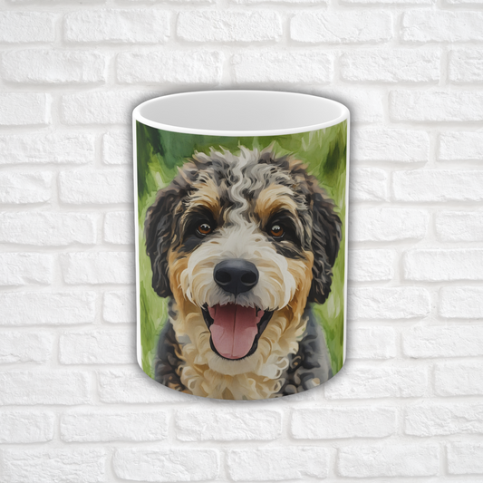 Aussiedoodle Coffee Mug – 11 oz Ceramic Dog Lover Gift with Australian Shepherd & Poodle Watercolor Art