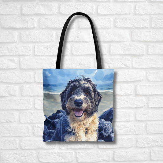 Aussiedoodle Tote Bag | Stylish Reusable Bag with Australian Shepherd & Poodle Watercolor Art