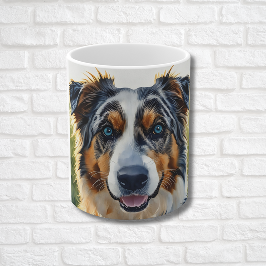 Australian Shepherd Coffee Mug – Watercolor Dog Headshot | Gift for Dog Lovers