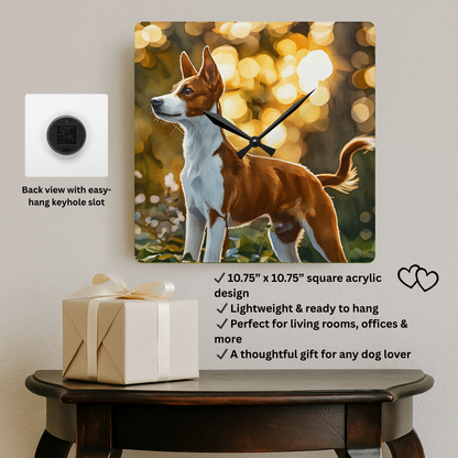 Basenji Wall Clock | Elegant Barkless Dog Gift | Decorative Acrylic Clock