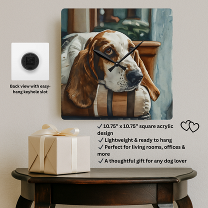 Basset Hound Wall Clock | Dog Lover Gift | Watercolor Basset Hound Art | Decorative Acrylic Clock