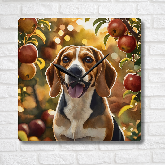 Beagle Wall Clock – Watercolor Dog Art for Home or Office | 10.75” Square Acrylic Clock