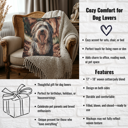 Bearded Collie Pillow | Woven Dog Lover Home Décor | 17x18 Cotton Blend Throw Pillow