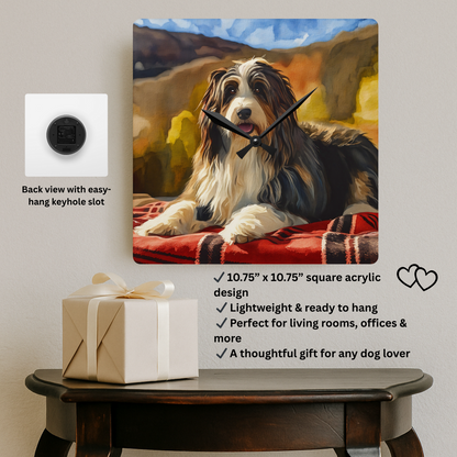 Bearded Collie Wall Clock | Dog Lover Gift | Watercolor Bearded Collie Art | Decorative Acrylic Clock
