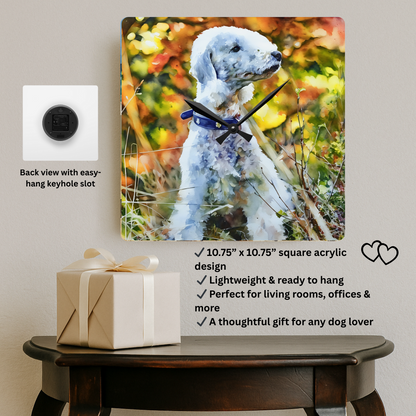 Bedlington Terrier Wall Clock | Dog Lover Gift | Watercolor Bedlington Terrier Art | Decorative Acrylic Clock
