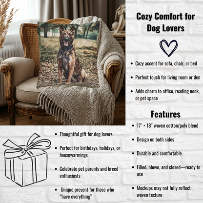 Belgian Malinois Pillow | Dog Lover Home Décor | Decorative Woven Pillow with Belgian Malinois Art