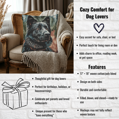 Belgian Sheepdog Pillow | Dog Lover Home Décor | Decorative Woven Pillow with Belgian Sheepdog Art