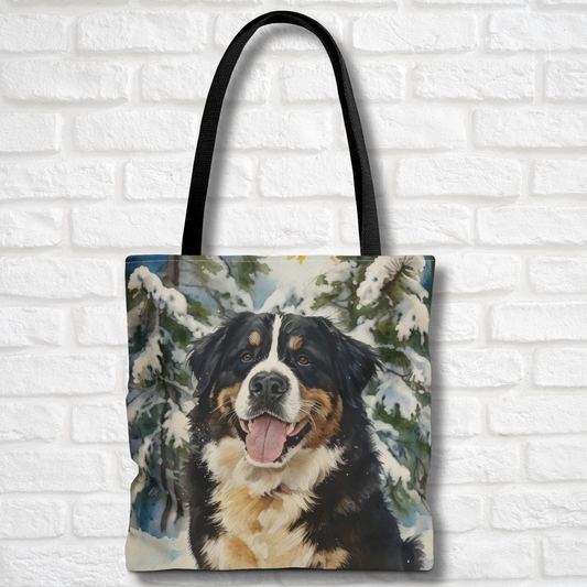 Bernese Mountain Dog Tote Bag | Winter Dog Art Shoulder Bag | Large Reusable Tote for Bernese Lovers