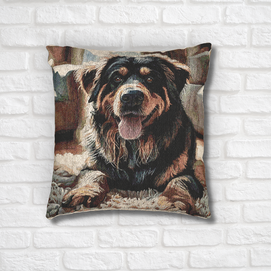 Bernese Mountain Dog Woven Pillow | Majestic Dog Lover Home Décor | Heirloom-Quality Tapestry Cushion