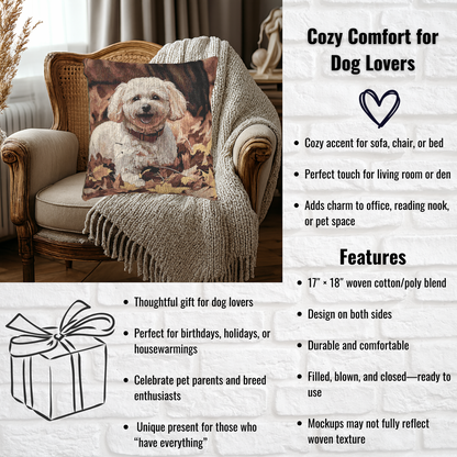 Bichon Frise Pillow | Dog Lover Home Décor | Decorative Woven Pillow with Bichon Frise Art