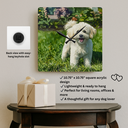 Bichon Frise Wall Clock | Dog Lover Gift | Watercolor Bichon Frise Art | 10.75" Acrylic Clock