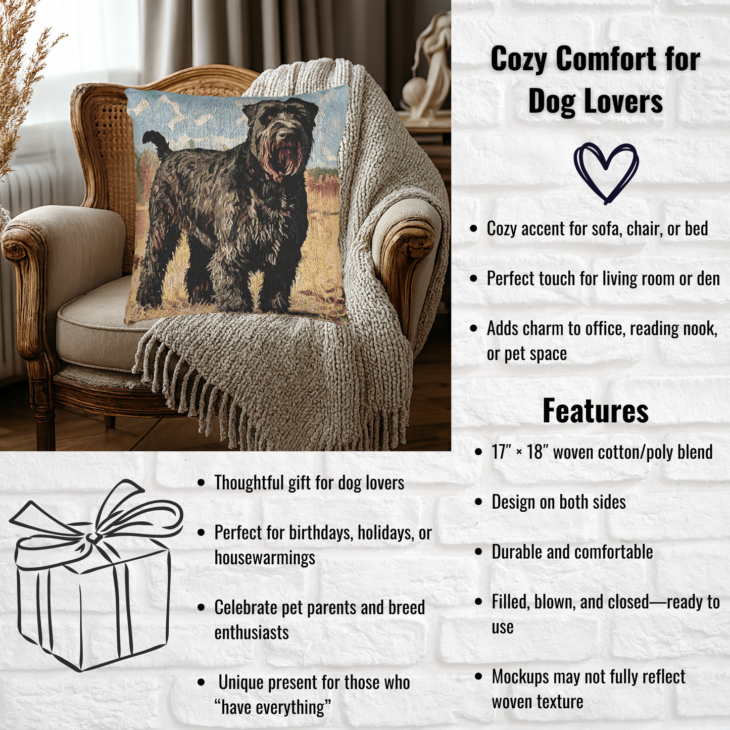 Black Russian Terrier Pillow | Dog Lover Gift | Woven Throw Pillow with Bold Terrier Art