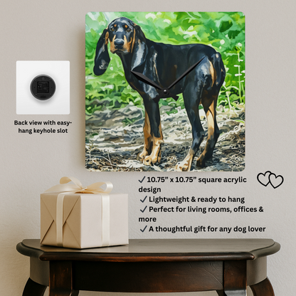 Black and Tan Coonhound Wall Clock | Dog Lover Gift | Stylish Acrylic Clock with Coonhound Art