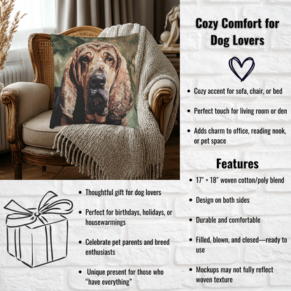 Bloodhound Pillow | Dog Lover Gift | Woven Throw Pillow with Noble Hound Art