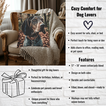 Bluetick Coonhound Pillow | Dog Lover Gift | Woven Throw Pillow with Bluetick Art