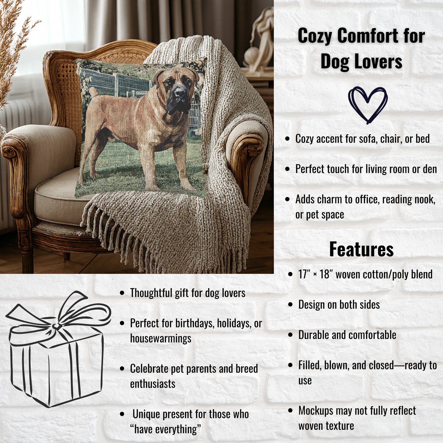 Boerboel Woven Decorative Pillow – Dog Lover Home Décor Gift