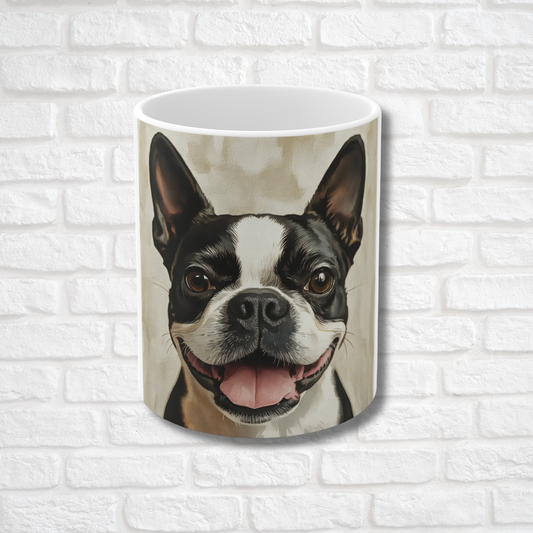 Boston Terrier Coffee Mug – Watercolor Dog Headshot | Gift for Dog Lovers