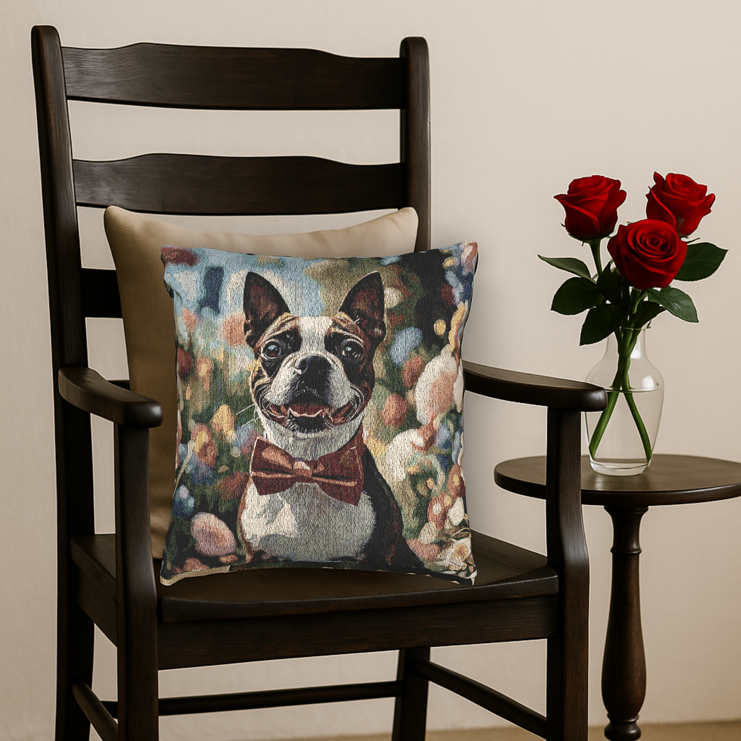 Boston Terrier Woven Pillow | Charming Dog Lover Home Décor | Heirloom-Quality Tapestry Cushion