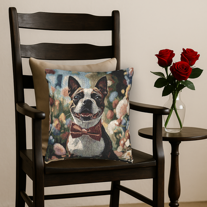 Boston Terrier Woven Pillow | Charming Dog Lover Home Décor | Heirloom-Quality Tapestry Cushion