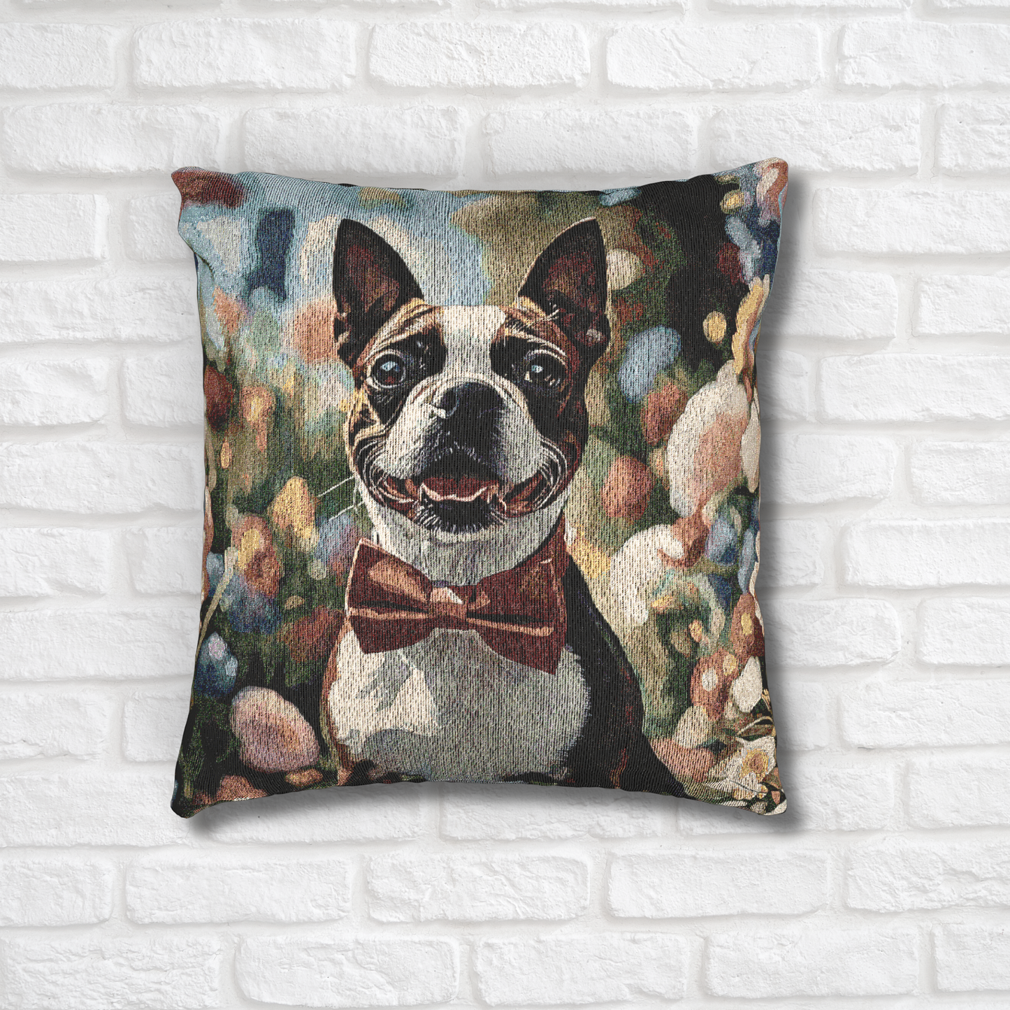Boston Terrier Woven Pillow | Charming Dog Lover Home Décor | Heirloom-Quality Tapestry Cushion
