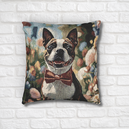 Boston Terrier Woven Pillow | Charming Dog Lover Home Décor | Heirloom-Quality Tapestry Cushion